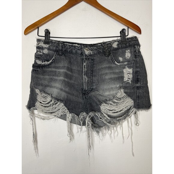 Zara Trafaluc Denimwear Sz 8 Distressed High Waisted Button Fly Jean Shorts - Picture 1 of 10
